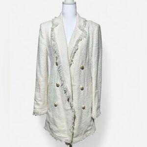 Zara Cream Fringe Slim Fit Blazer